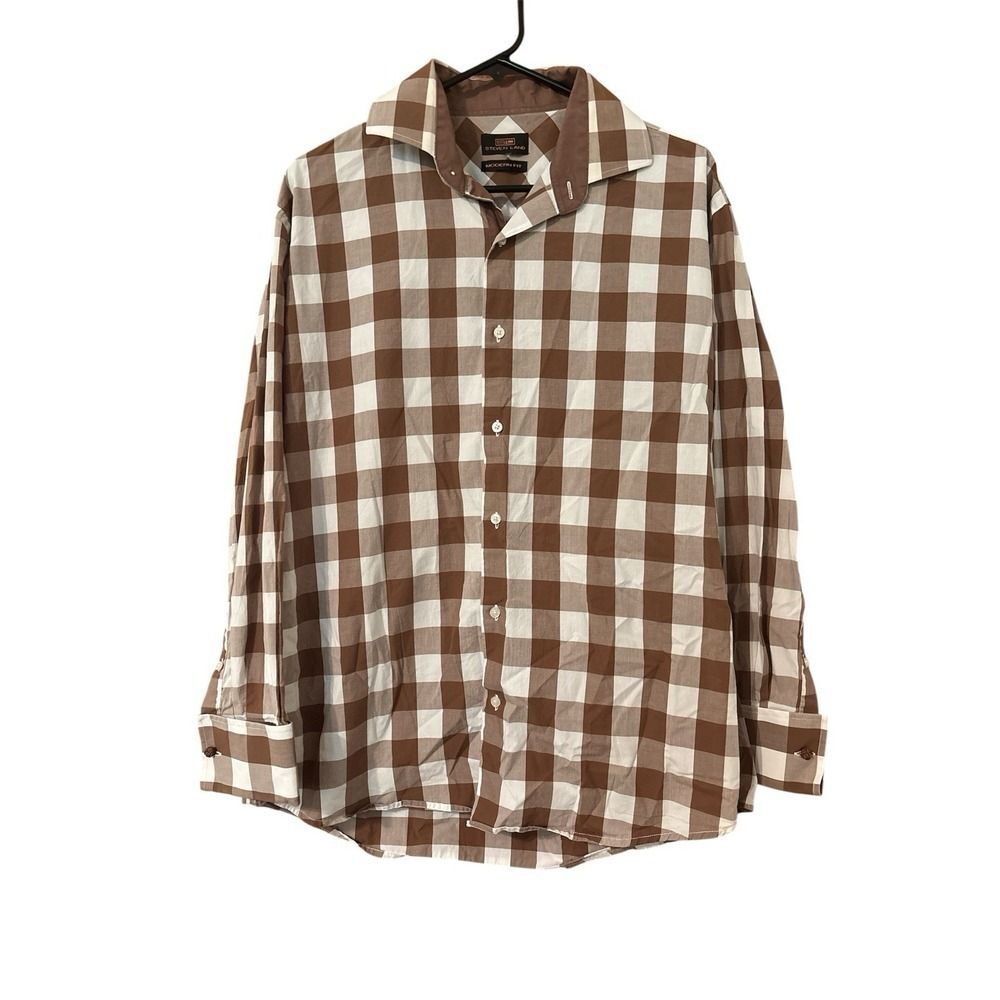 Steven Land Mens Dress Shirt Size 17.5 32/33 Modern Fit Long Sleeve